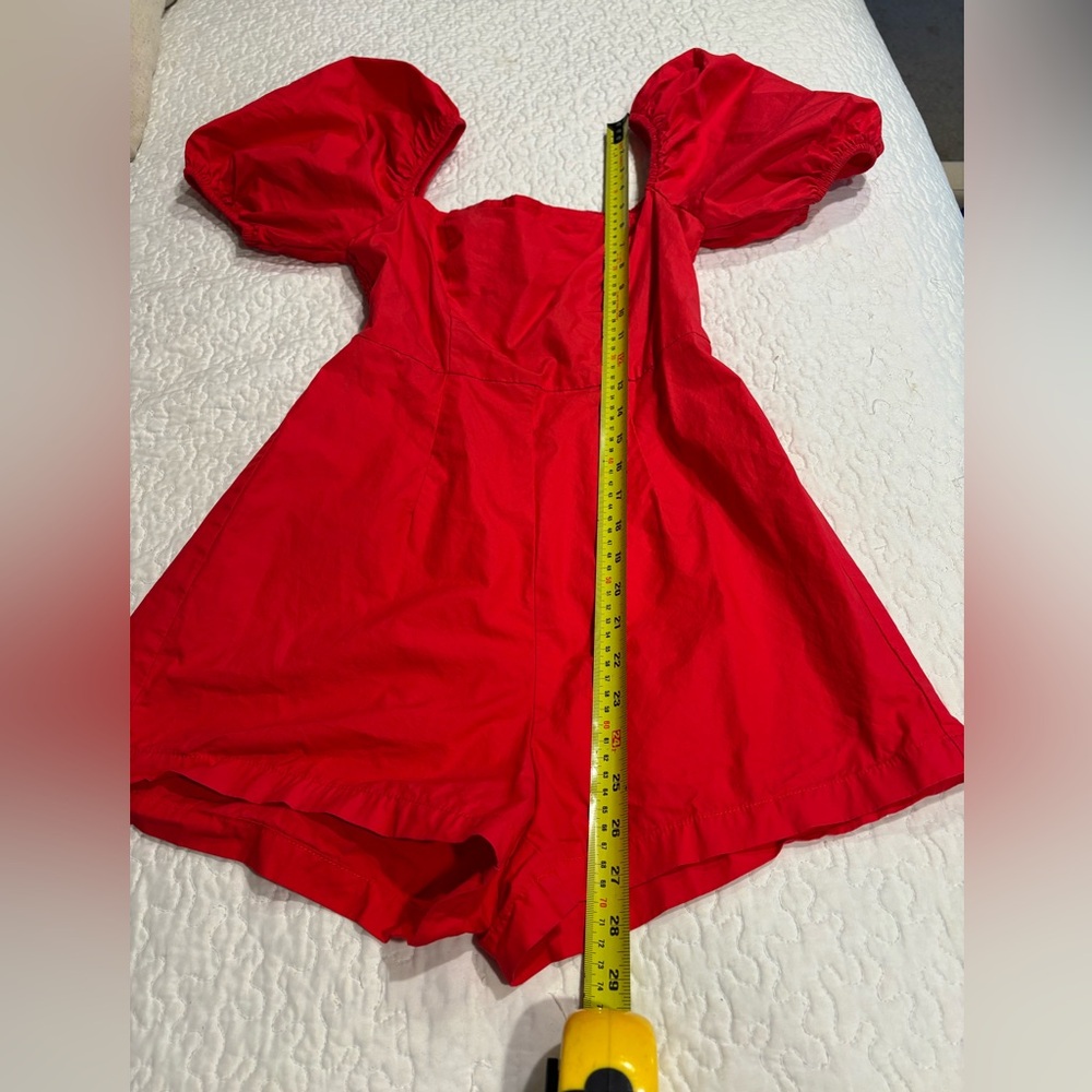 Red Puff Sleeve Romper - Picture 4 of 7